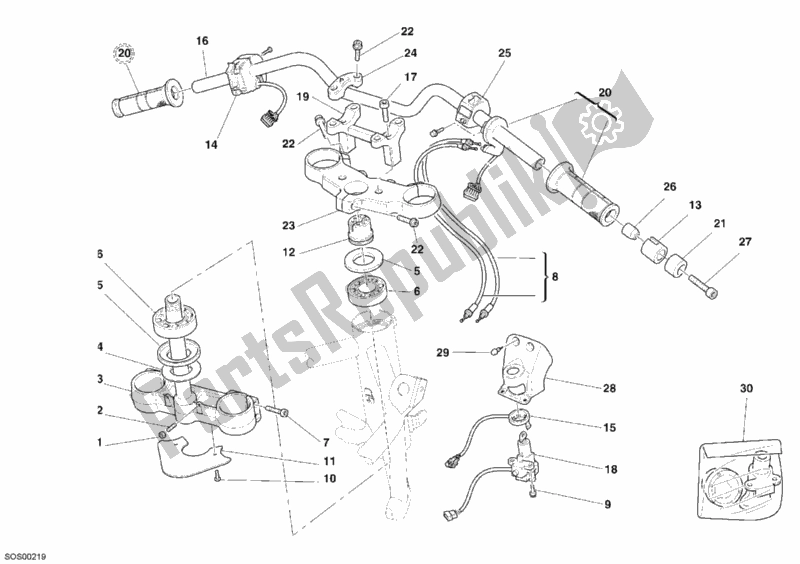 All parts for the Handlebar of the Ducati Multistrada 1000 S USA 2006